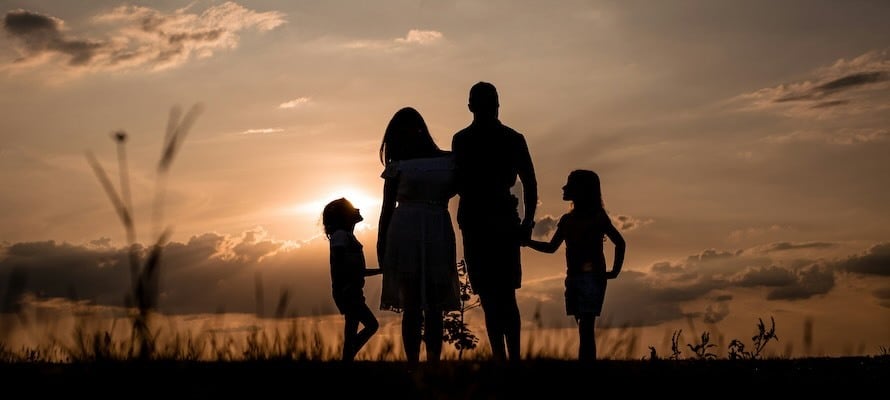 family in sunset