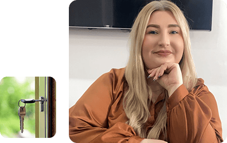 Montage showing Stephanie English and keys in a door
